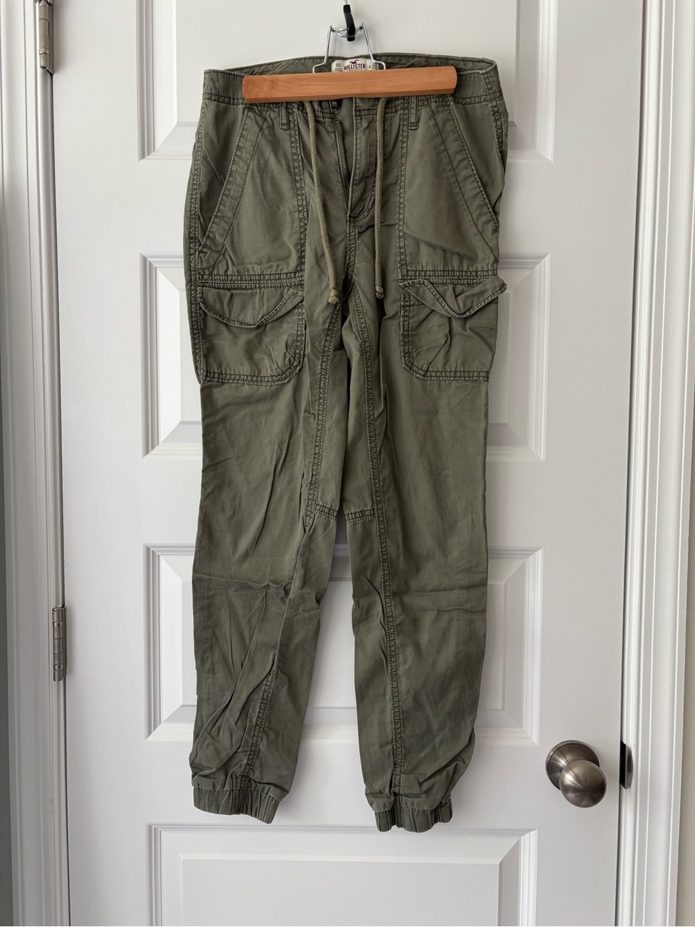 Hollister Olive Green Cargo Jogger Pants Drawstring Waist Size 00 W 23